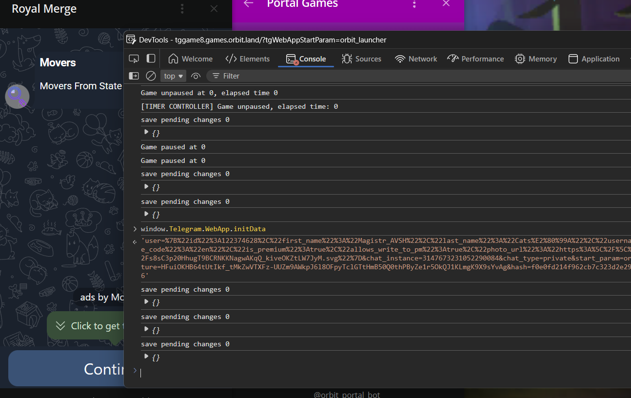 Console output example